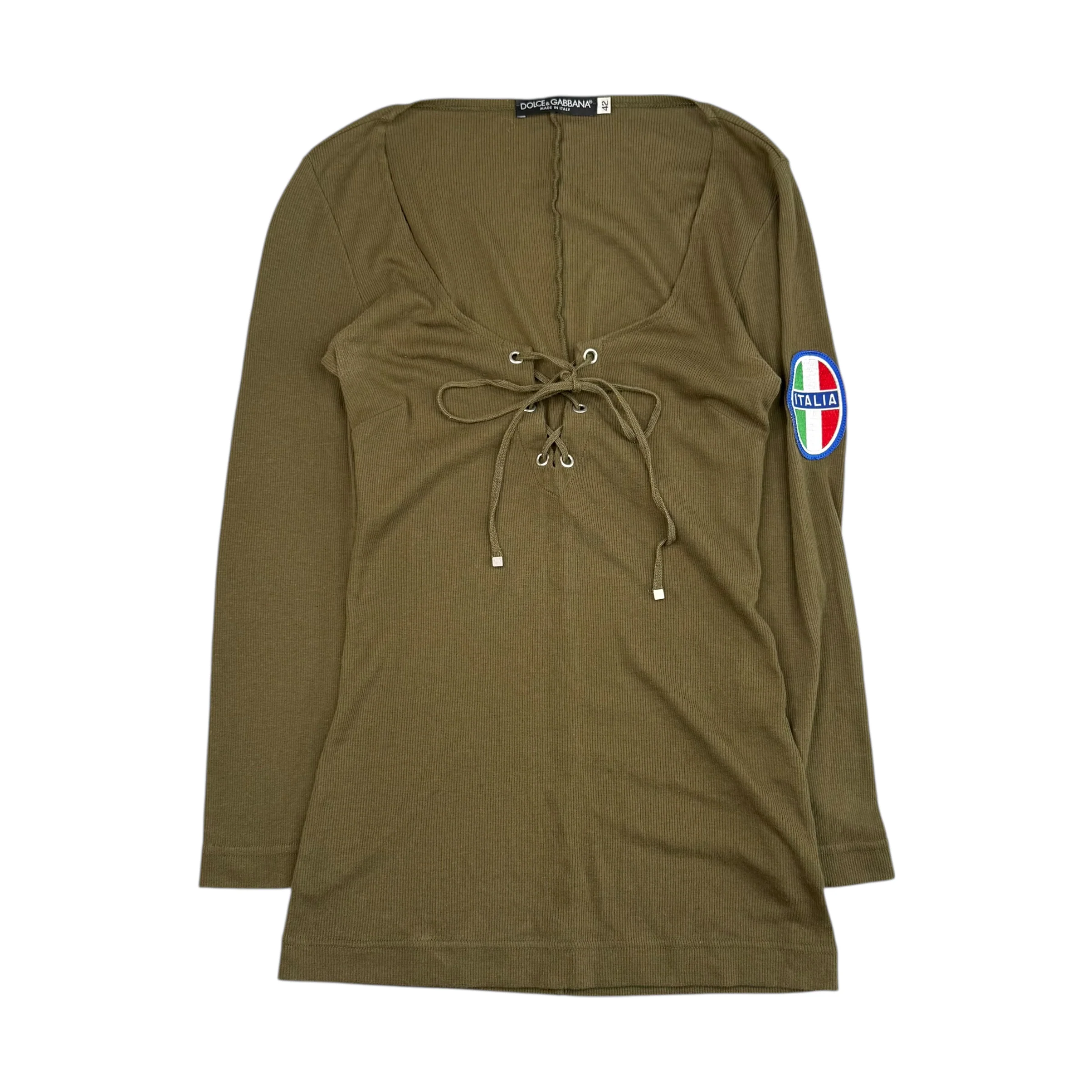 (42) DOLCE & GABBANA FITTED LONG SLEEVE TOP - KHAKI