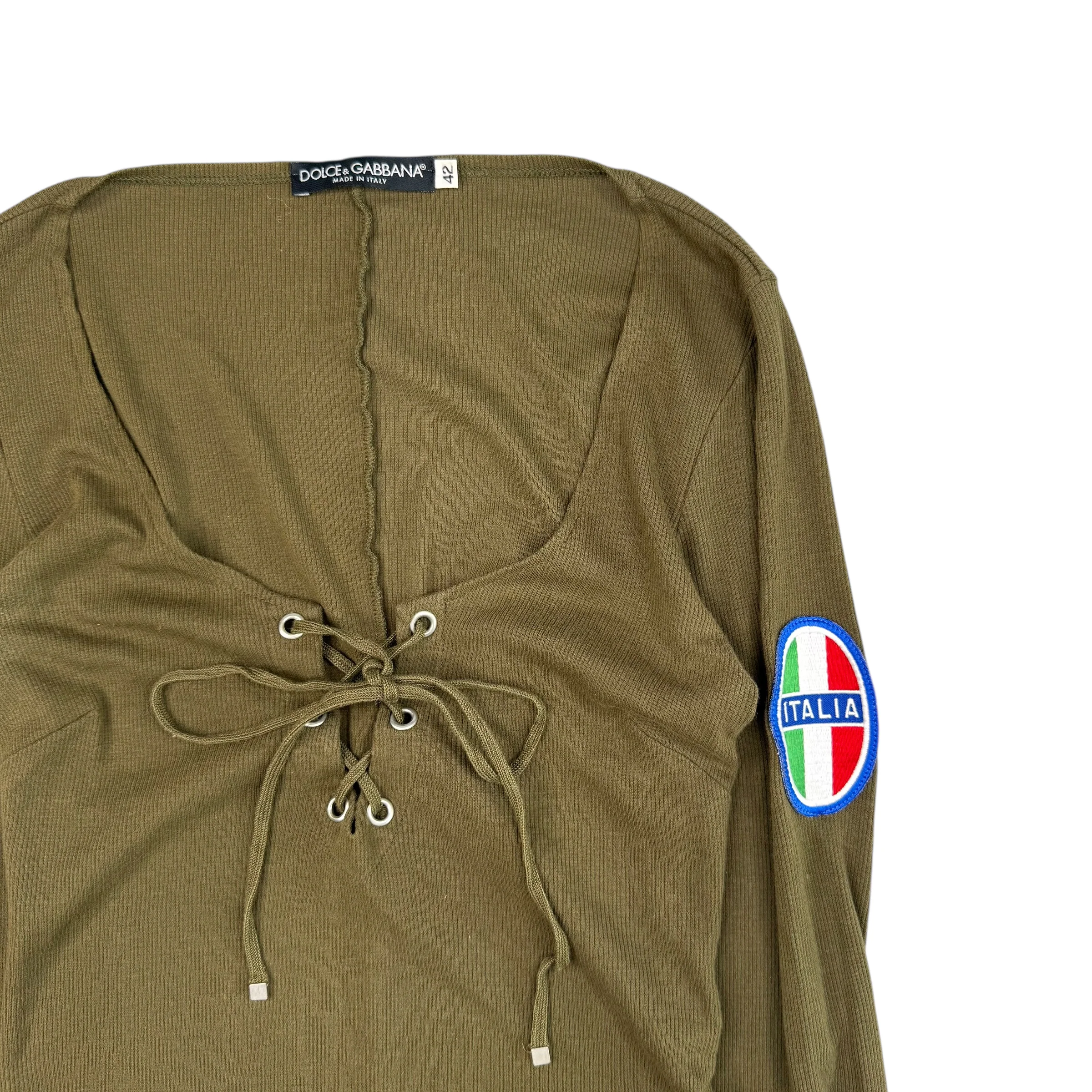(42) DOLCE & GABBANA FITTED LONG SLEEVE TOP - KHAKI - Image 3